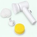 Electric spin scrubber and pictured attachments — enhanced studio image